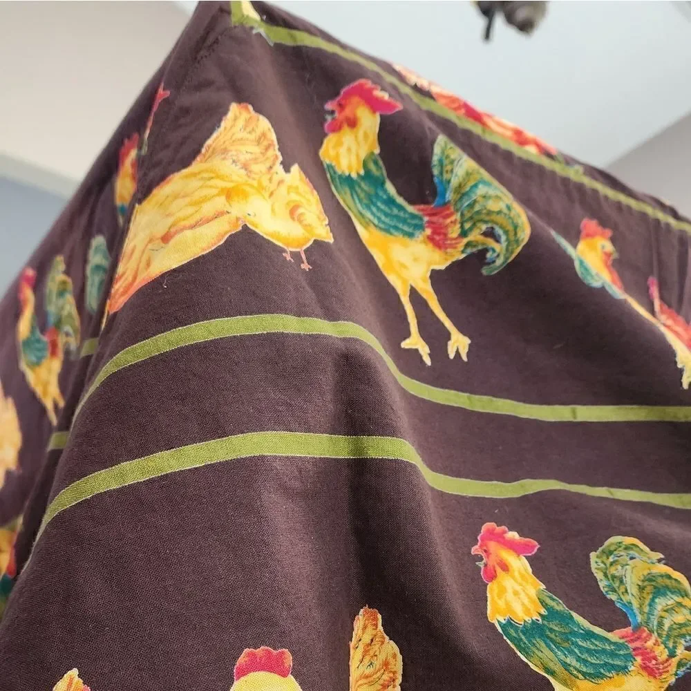 April Cornell Farm House Chicken & Rooster Tablecloth Napkins Chocolate Brown